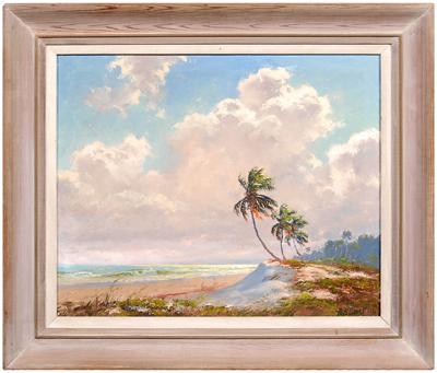 Appraisal: Painting attributed to Bean Backus beach with palm trees signed