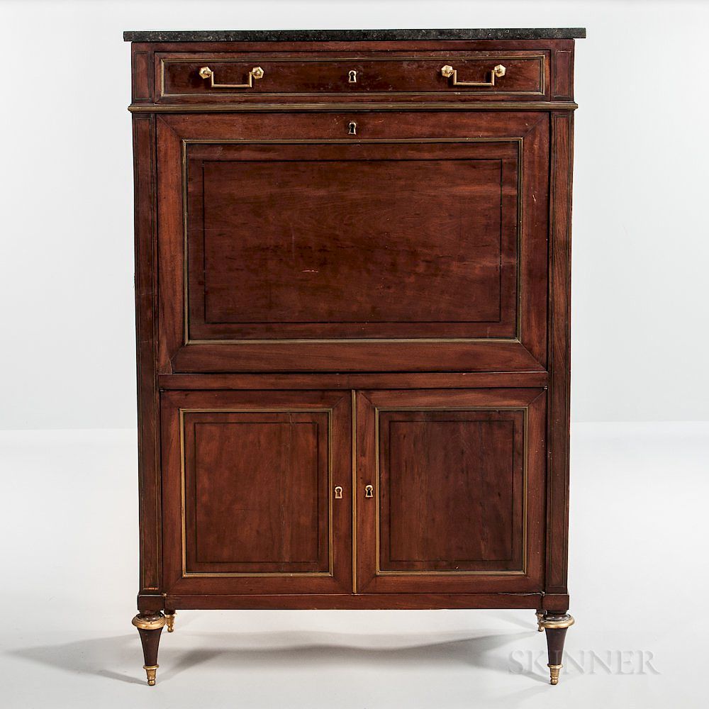 Appraisal: Directoire-style Mahogany Brass-mounted Secretaire a Abattant Directoire-style Mahogany Brass-mounted Secretaire