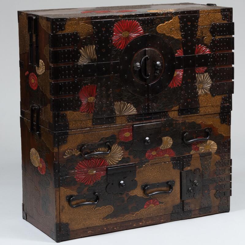 Appraisal: Japanese Metal-Mounted Lacquered and Hardwood Tansu x x in Condition