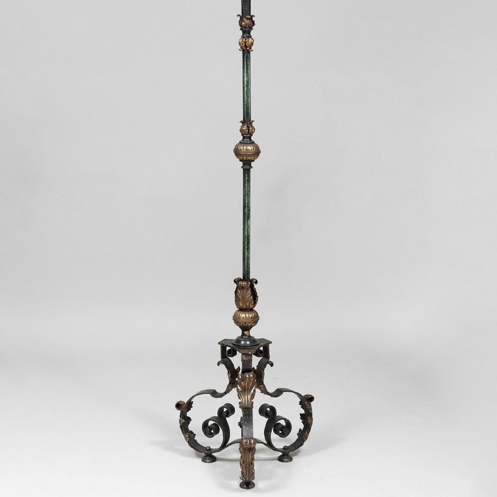 Appraisal: E F Caldwell Brass-Mounted Painted Metal Floor Lamp Fitted with