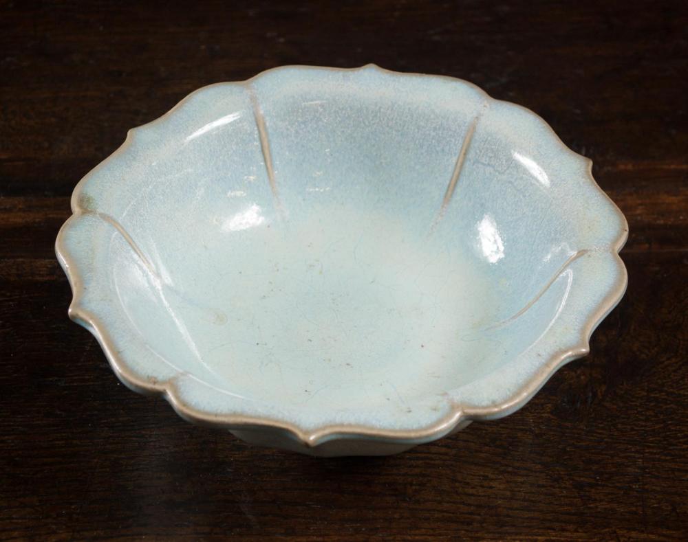 Appraisal: CHINESE JUN WARE MOLDED BOWL of lotus form with scalloped