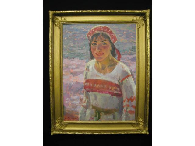 Appraisal: Nina Sergceva Russian Oil Portrait of a Girl in Gurzuf