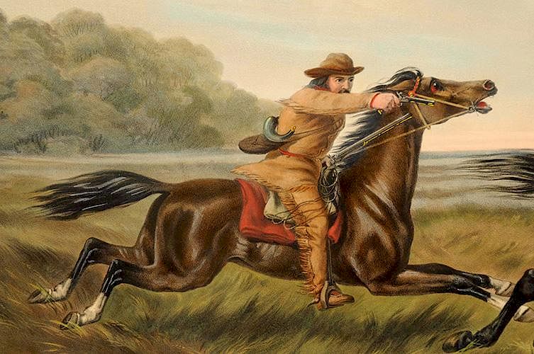 Appraisal: The Pursuit Cowboy Indian Lithographed Poster Professionally framed behind glass