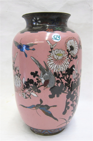 Appraisal: CHINESE CLOISONNE VASE decorated with birds butterflies and flowers on