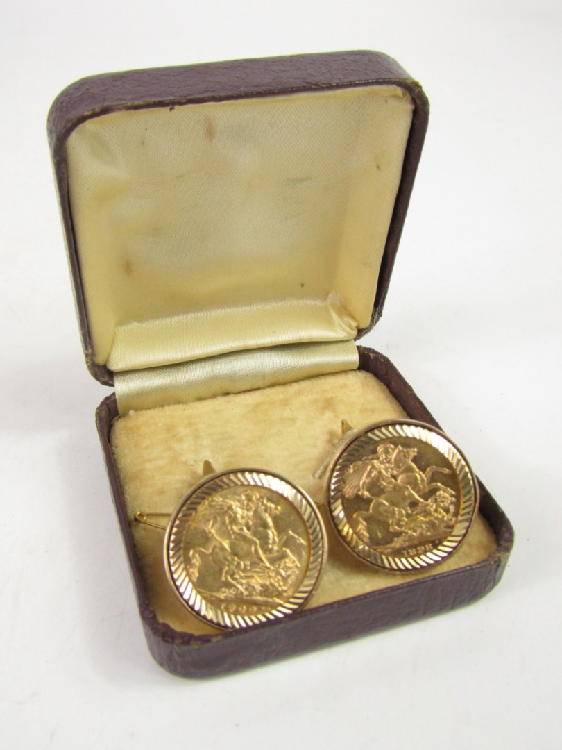 Appraisal: Two Queen Victoria sovereigns and in ct gold cufflink mounts