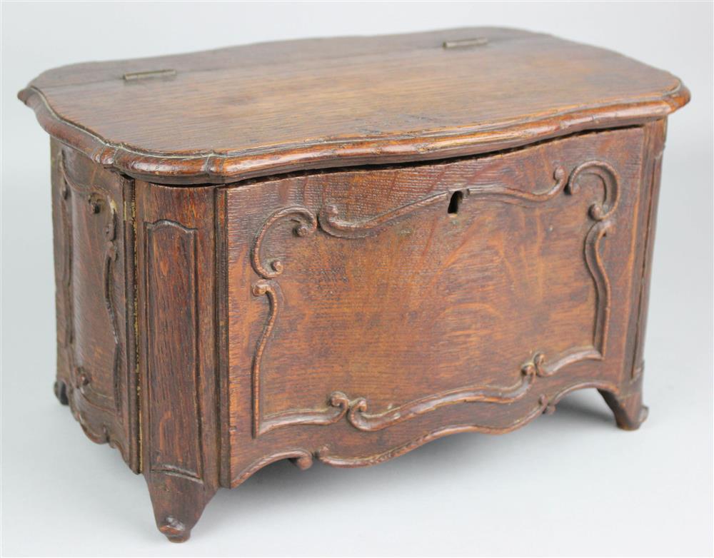 Appraisal: LOUIS XV STYLE CARVED OAK JEWELRY COFFRE circa with a