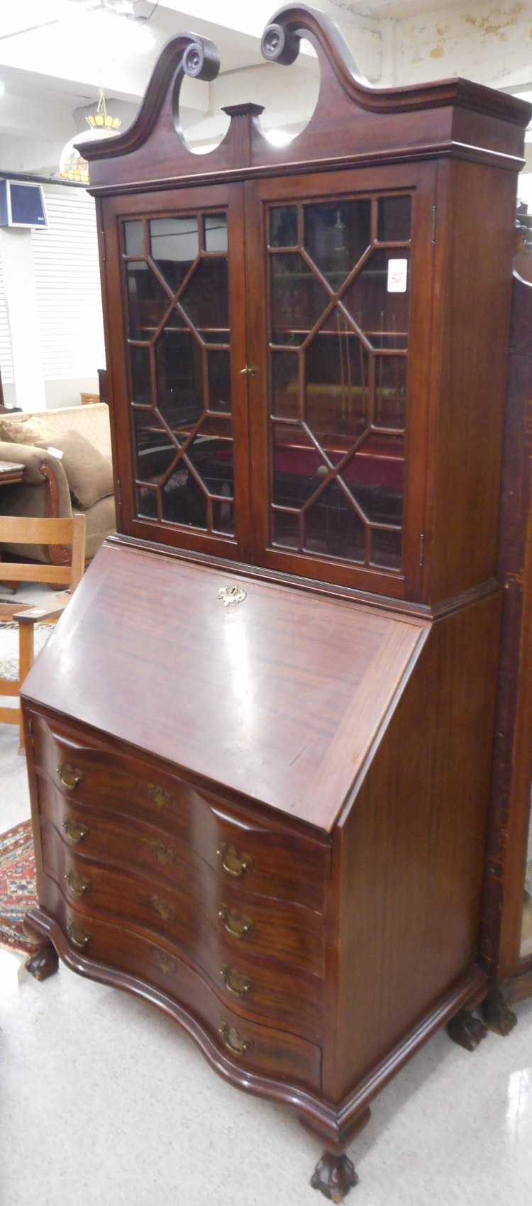 Appraisal: CHIPPENDALE STYLE MAHOGANY SECRETARY BOOKCASE Maddox Tables Co Jamestown New