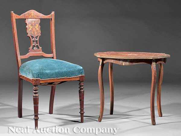 Appraisal: A Louis XV-Style Inlaid Mahogany Side Table shaped top cabriole