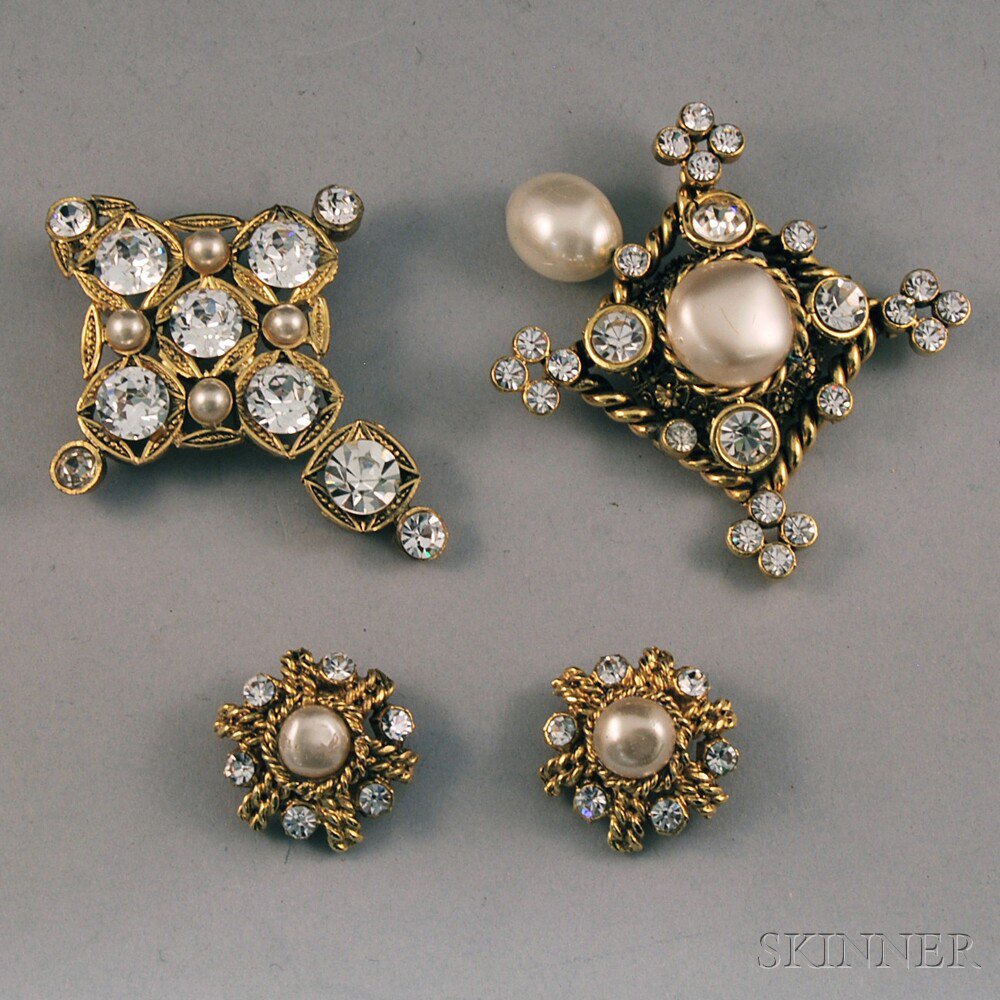 Appraisal: Small Group of Chanel Costume Jewelry comprising two gold-tone cruciform