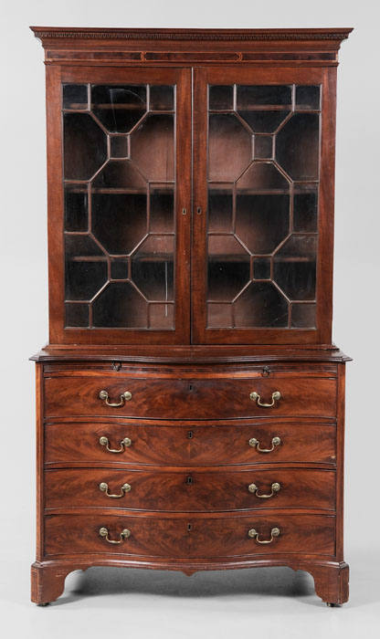 Appraisal: Important Charleston Chippendale Inlaid Bureau Bookcase South Carolina - finely