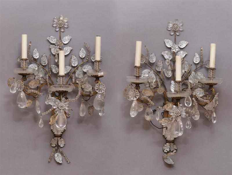 Appraisal: PAIR OF LOUIS XV STYLE ROCK CRYSTAL AND GLASS MOUNTED