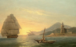 Appraisal: Follower of Thomas Luny - - Fisherman with distant lighthouse