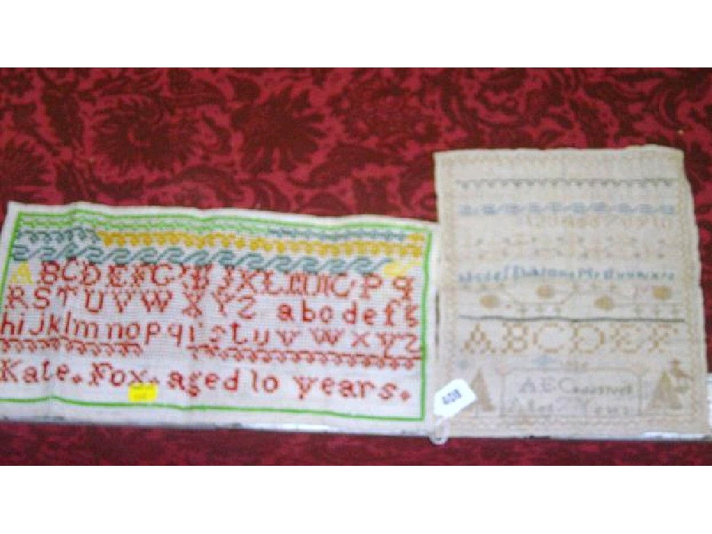 Appraisal: A th century hand worked sampler by A E Crosswell