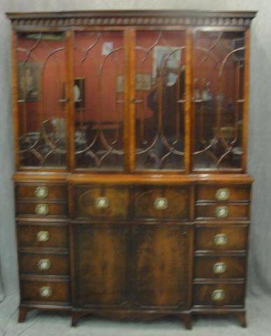 Appraisal: Georgian Style Mahogany Secretary Bookcase With enameled pulls From a