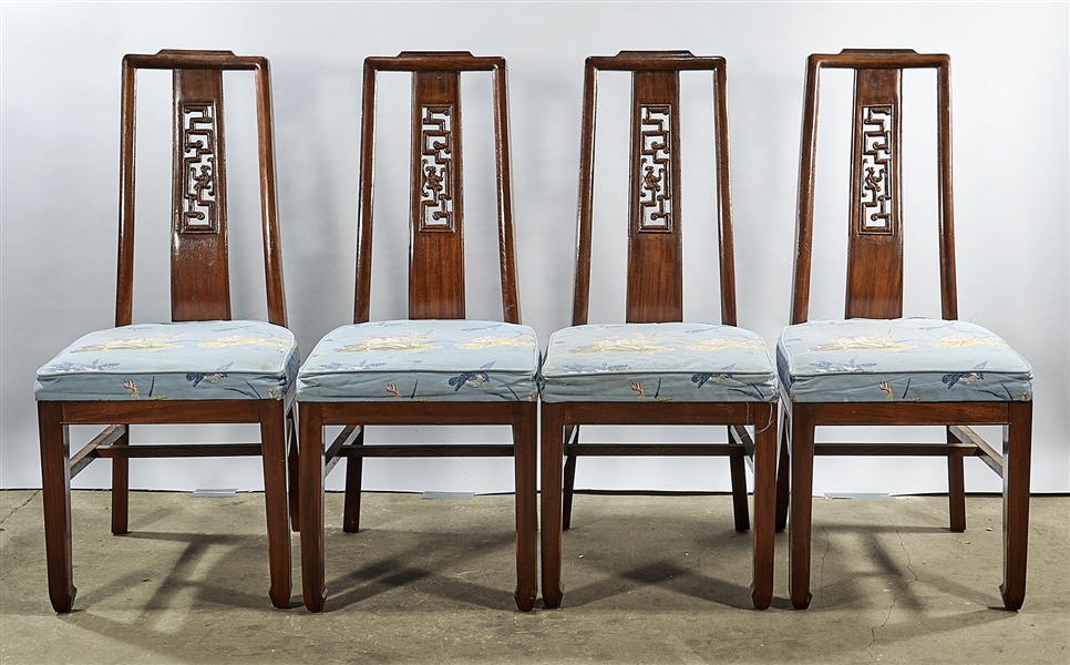 Appraisal: Six Chinese chairs featuring meander design to splats with fitted