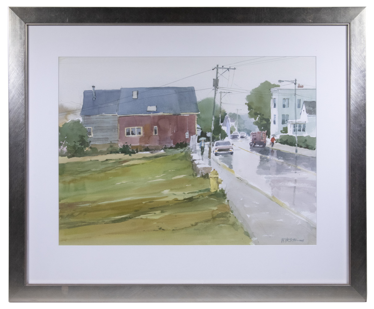 Appraisal: WILLIAM VRSCAK PA CONTEMPORARY Rainy Street Scene watercolor on paper