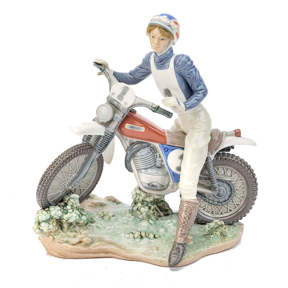 Appraisal: Lladro Porcelain Girl Motorcycle Rider in H Condition Excellent condition