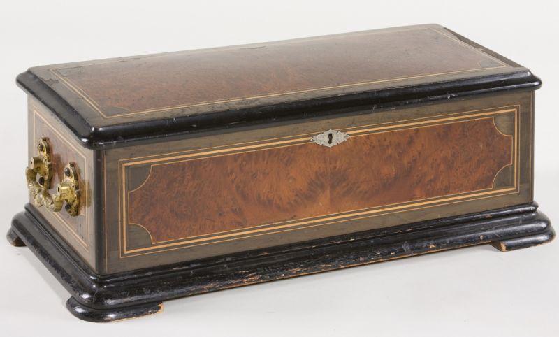 Appraisal: Antique Continental Cylinder Music Box circa burlwood veneer case with