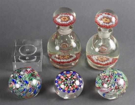 Appraisal: Three Baccarat millefiori glass paperweights Orrefors glass paperweight and a