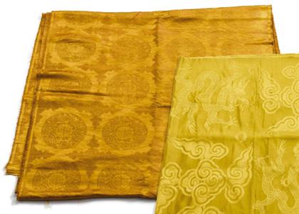 Appraisal: Large Chinese yellow ground and embroided silk panel qing dynasty