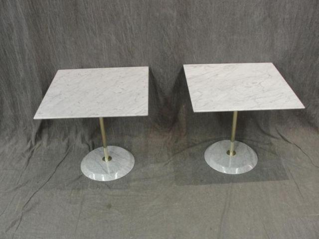 Appraisal: Pair of Midcentury Marbletop Brass End Tables From a Riverdale