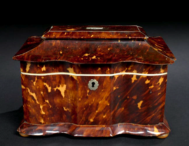 Appraisal: Good English White Bone-Edged Tortoiseshell Block-Front Double-Compartment Tea Box with