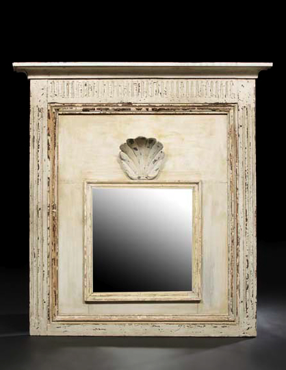 Appraisal: Large French Carved and Blanc-de-Trianon-Painted Beechwood Trumeau Mirror first quarter