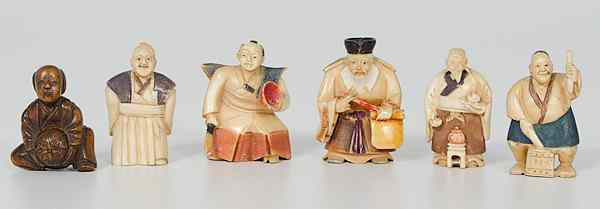 Appraisal: Polychrome Ivory Netsukes Plus Japan Aan assembled group of five