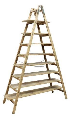 Appraisal: Rustic pine A-frame ladder with mortise and tenon rungs now