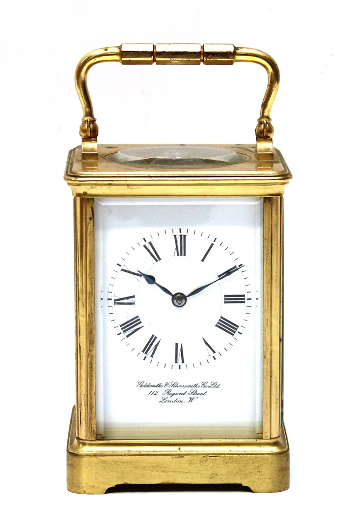 Appraisal: A gilt brass cased carriage clock early th century the