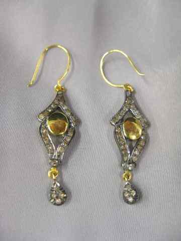 Appraisal: k Gold Silver Diamond Earrings colored diamond in French style