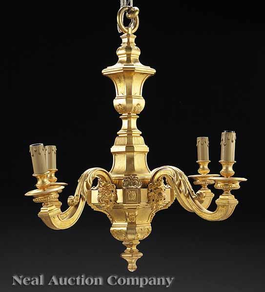 Appraisal: A Finely Cast R gence-Style Bronze Four-Light Chandelier with faceted