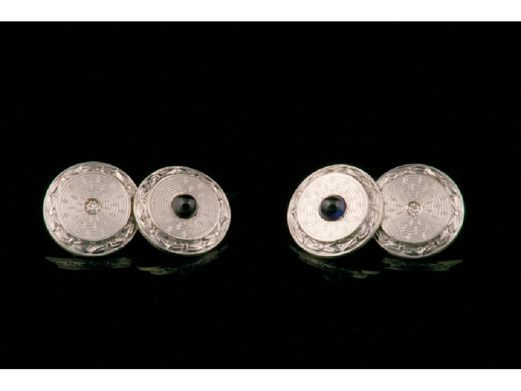 Appraisal: A PAIR OF CT WHITE GOLD CUFFLINKS each engine-turned circular