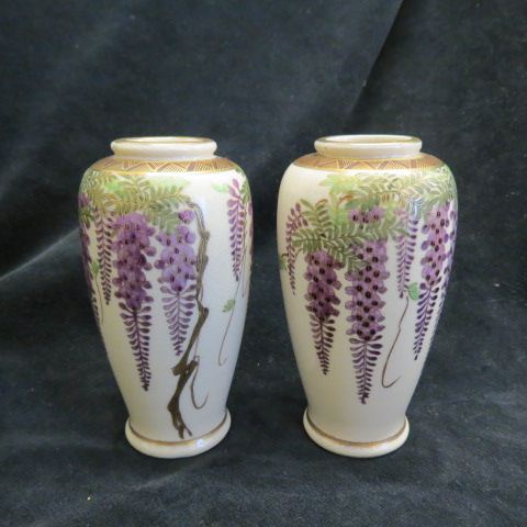 Appraisal: Pair of Japanese Satsuma Pottery Vases wisteria decoration signed excellent