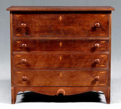 Appraisal: Federal inlaid cherry chest four drawers with curly maple diamond