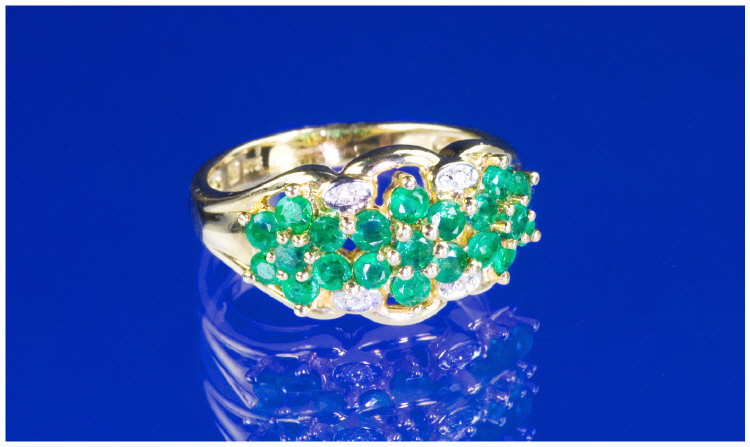 Appraisal: ct Gold Diamond And Emerald Cluster Ring Three Flower Head