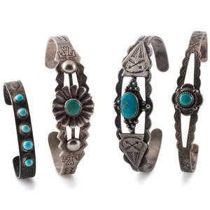 Appraisal: Fred Harvey Era Silver and Turquoise Trade Bracelets second quarter