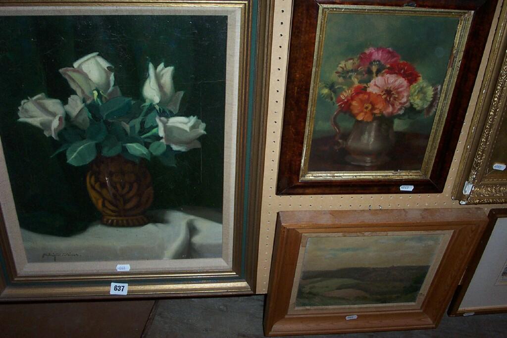 Appraisal: An oil painting on canvas of still life with an