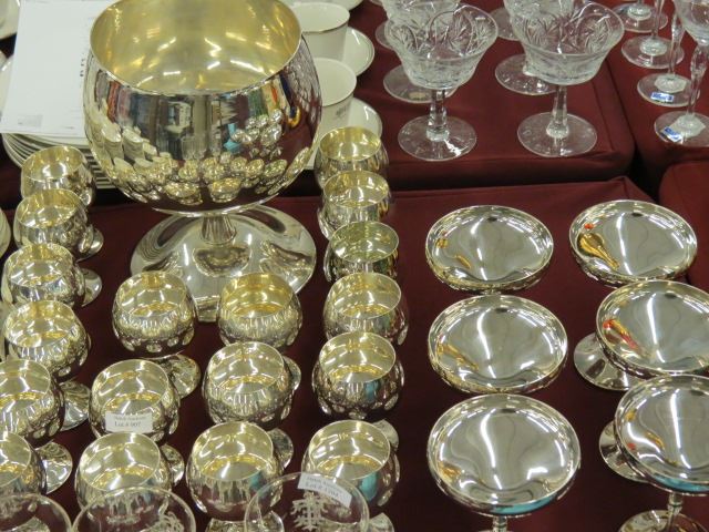 Appraisal: pc Silverplate Tableware punchbowl pedestal cups wines appears unused