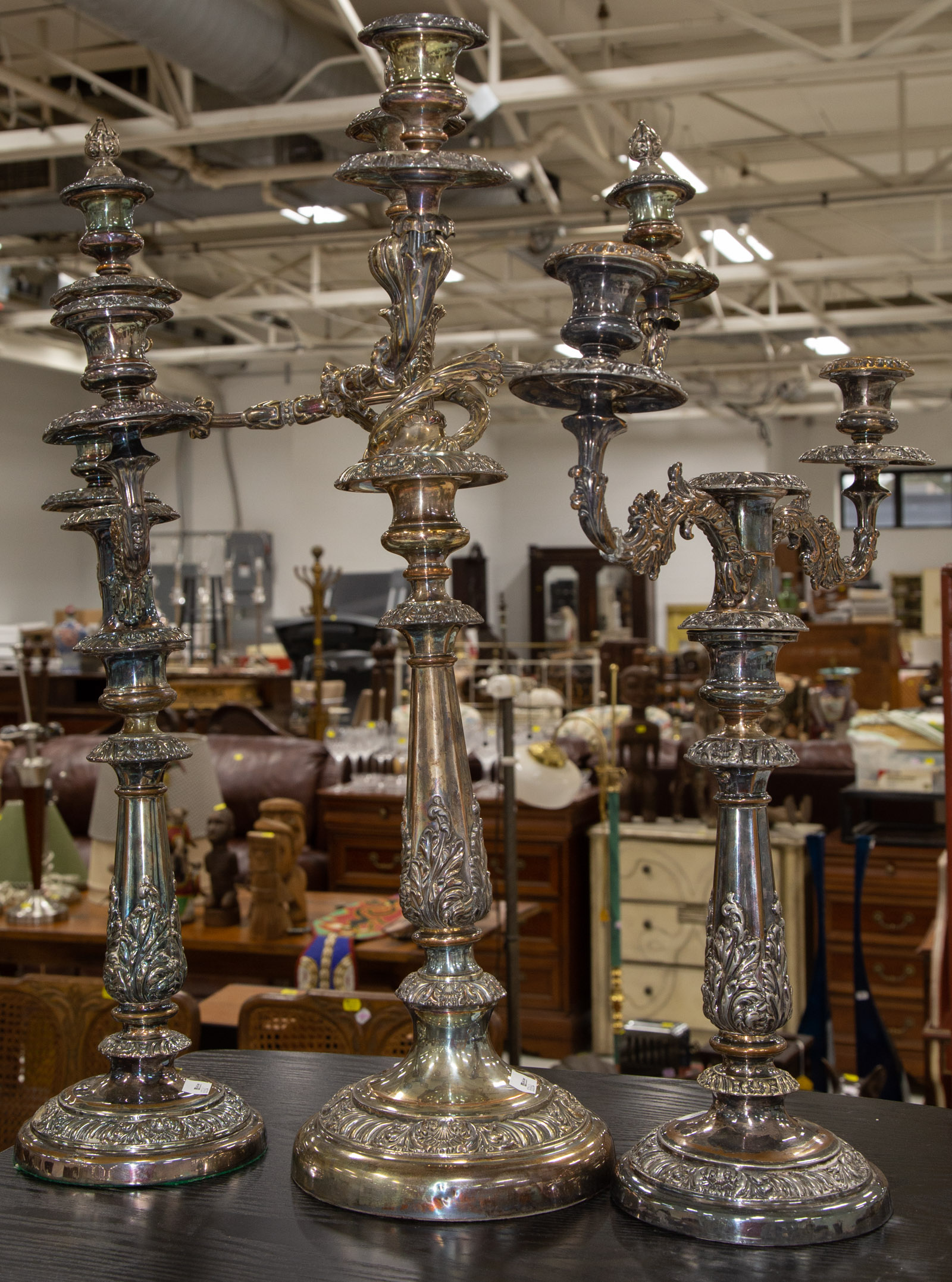 Appraisal: THREE PIECE SHEFFIELD CANDELABRA GARNITURE Mid to late th century