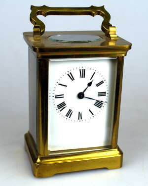 Appraisal: An early th century lacquered brass French carriage clock with