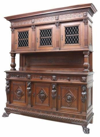 Appraisal: Italian Renaissance Revival carved walnut sideboard early th c cornice