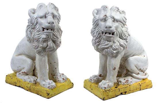 Appraisal: Sale Lot A Pair of Glazed Terracotta Seated Garden Lions