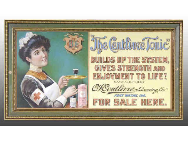 Appraisal: Centlivre Tonic Cardboard Trolley Sign Description Circa Framed under glass