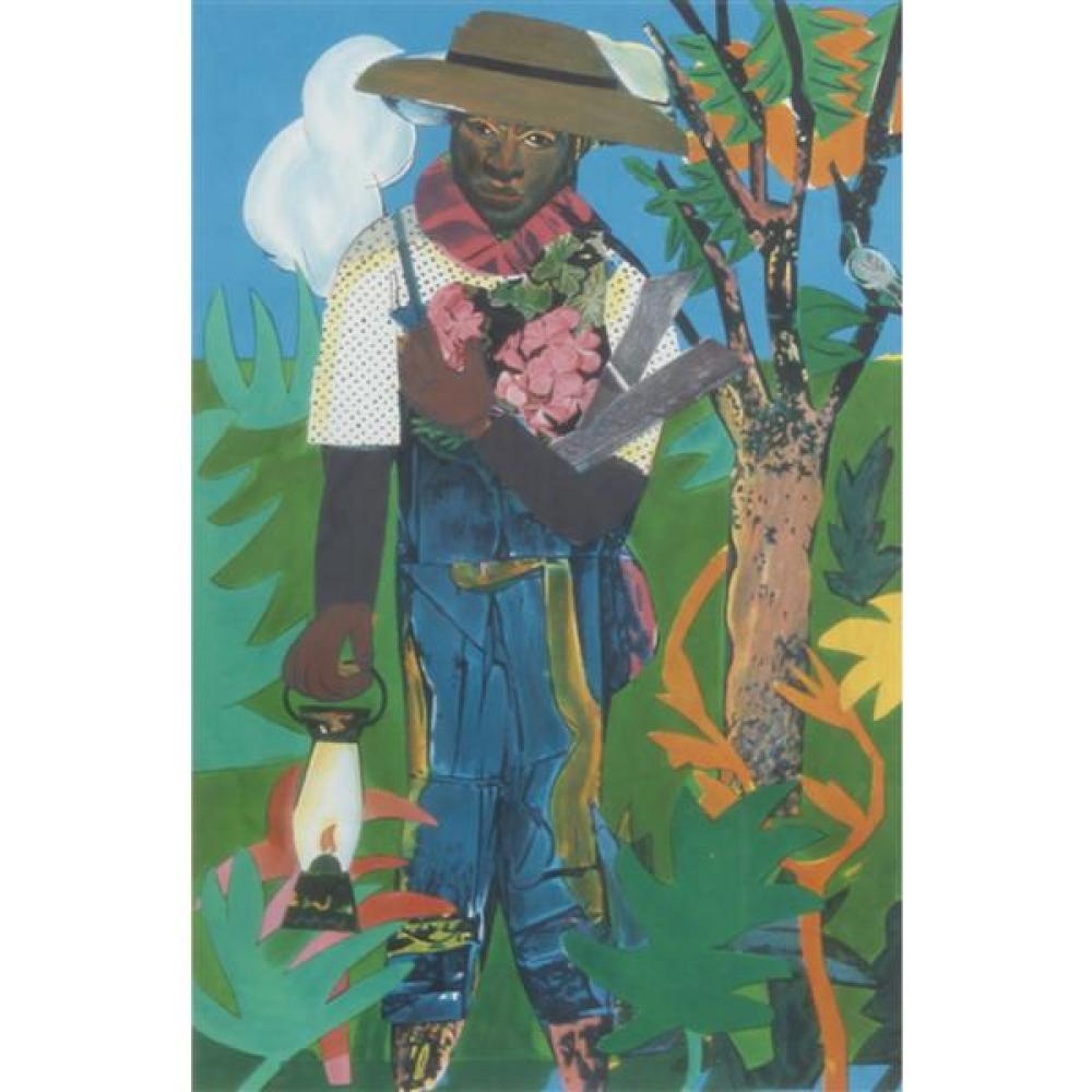 Appraisal: ROMARE BEARDEN AMERICAN - THE LANTERN COLOR LITHOGRAPH H X