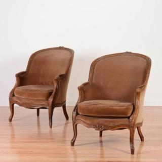 Appraisal: Pair large Louis XV style beechwood bergeres th th brown