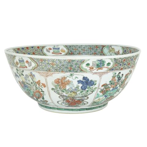 Appraisal: A Massive Famille-Verte Wucai Punch Bowl Mark and Period of