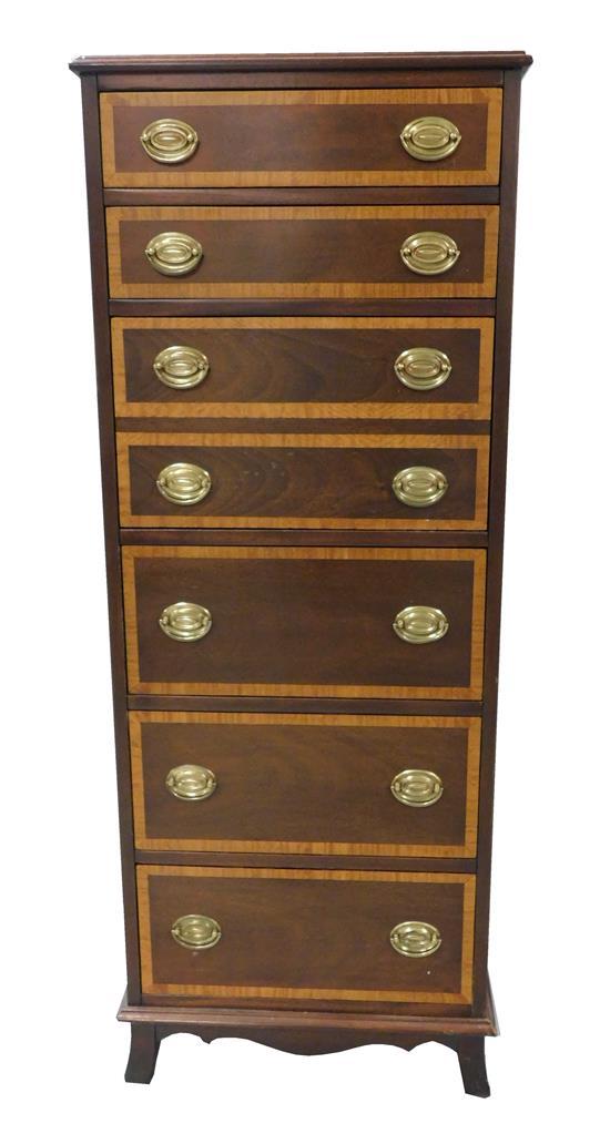 Appraisal: Tall chest or semainier Hepplewhite style with contrast banding to