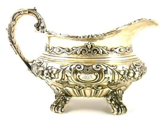 Appraisal: SILVER Gorham sterling silver Rococo-form sauceboat foliate and scroll repouss