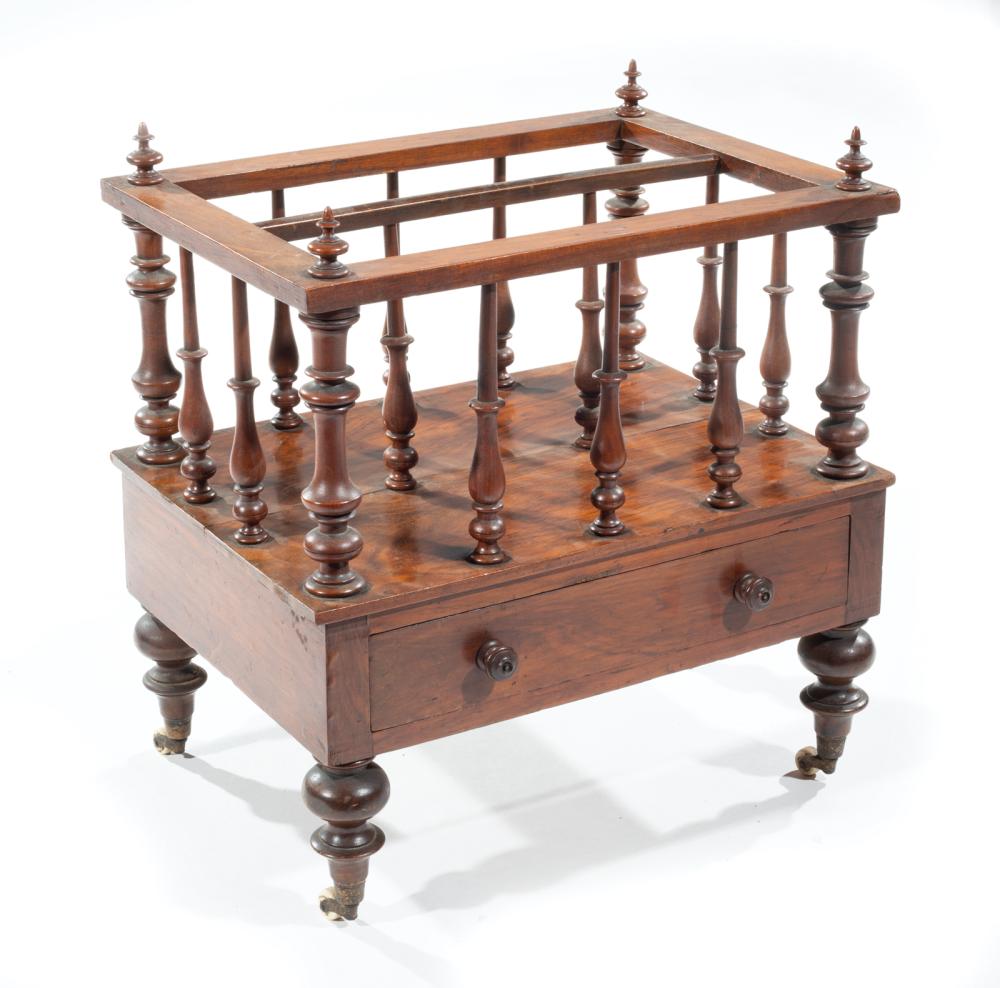 Appraisal: English Carved Rosewood Canterbury mid- th c turned finials spindled